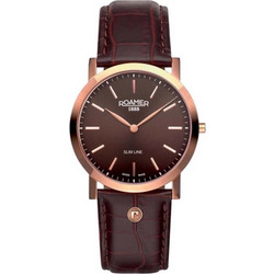 Roamer Slim Line Ανδρικό Ρολόι με Καφέ Δερμάτινο Λουράκι R937830496009