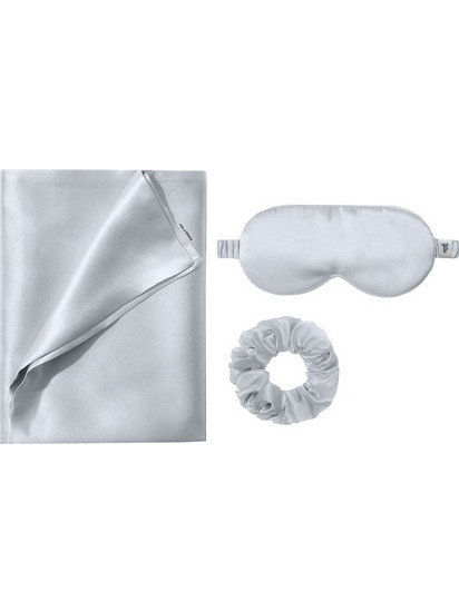 Μεταξωτή Μαξιλαροθήκη + Μάσκα Ύπνου + Scrunchie Feel & Touch Beauty Sleep Silver