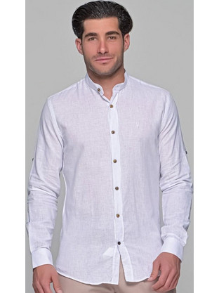 Kedi ανδρικό πουκάμισο λινό mao slim fit Λευκό