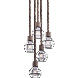 Home Lighting Grenade Κρεμαστό Φωτιστικό Οροφής με Σχοινί Πολύφωτο Μαύρο 77-3685