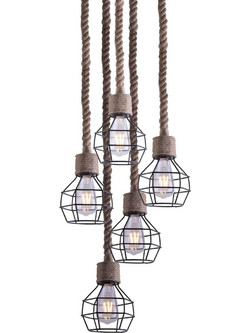 Home Lighting Grenade Κρεμαστό Φωτιστικό Οροφής με Σχοινί Πολύφωτο Μαύρο 77-3685