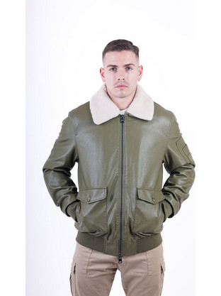 OVER-D Eco Leather Aviator Ανδρικό Μπουφάν Χακί