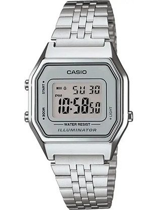 Casio Ψηφιακό Γυναικείο Ρολόι Χρονογράφος με Ασημί Μεταλλικό Μπρασελέ LA-680WA-7DF