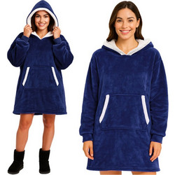 Ruhhy Hoodie Κουβέρτα Φούτερ, Βελουτέ με Κουκούλα και τσέπη καγκουρό XXL, σε μπλε χρώμα, 88x80 cm - Ruhhy