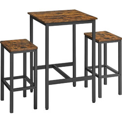 Vasagle Σετ Τραπέζι Μπαρ & Σκαμπό 60 x 60 x 90 cm 3τμχ Brown/Black LBT017B01