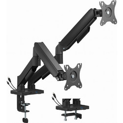 GEMBIRD ADJUSTABLE DESK 2-DISPLAY MOUNTING ARM WITH USB PORTS, 17"-32" BLACK