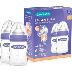 Lansinoh Natural Wave Σετ Πλαστικά Μπιμπερό με Θηλή Σιλικόνης κατά των Κολικών 0-6m 2x160ml