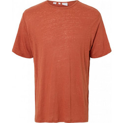t-shirt λινό SELECTED Tee Πορτοκαλί