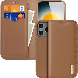 Θήκη iPhone 17 Pro / 18 Pro - DUX DUCIS Hivo Series - Flip Πορτοφόλι από Αυθεντικό Δέρμα - Καφέ - RFID/Wallet/Stand
