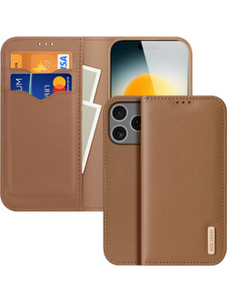Θήκη iPhone 17 Pro / 18 Pro - DUX DUCIS Hivo Series - Flip Πορτοφόλι από Αυθεντικό Δέρμα - Καφέ - RFID/Wallet/Stand