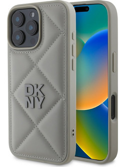 DKNY PU Leather Quilted Stack Logo Case for iPhone 16 Pro Max Grey - (DKHCP16XPQDSLG)