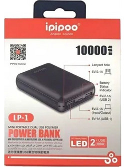 Ipipoo LP-1 Power Bank 10000mAh με 2 Θύρες USB-A & Θύρα USB-C Black
