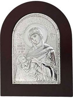 Εικόνα Παναγίας επάργυρη λακαριστή με ξύλινη κορνίζα