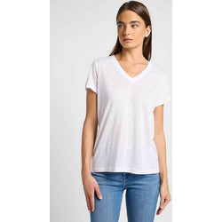 Lee(R) γυναικείο T-shirt με V και κεντημένο ton-sur-ton λογότυπο Regular Fit - 112360426 Λευκό