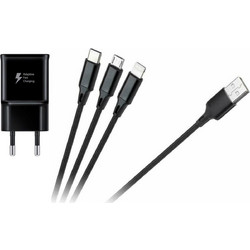 YSY Braided USB to Lightning / Type-C / micro USB Cable Μαύρο 1.2m με φορτιστή 2,4Α (YSY-94)