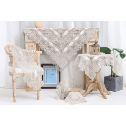 PLS-TB1157 (Lt coffee) Table linen Χειροποίητο κέντημα σε τούλι 40x110 Liolios Home