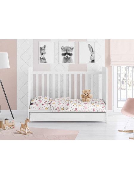 Παπλωματοθήκη Εμπριμέ bebe Elephant 072 120X160 White-Pink 100% Cotton Flannel Dimcol