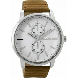 Oozoo Timepieces Ανδρικό Ρολόι Χρονογράφος με Καφέ Δερμάτινο Λουράκι C9451