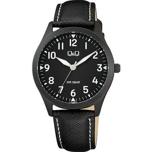 Q&Q Q76B-003PY Black Leather Strap
