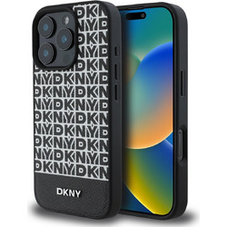 DKNY Repeat Pattern Bottom Stripe MagSafe Back Cover Black (iPhone 16 Pro Max)