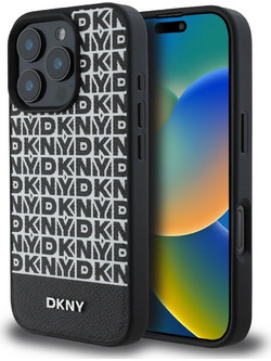 DKNY Repeat Pattern Bottom Stripe MagSafe Back Cover Black (iPhone 16 Pro Max)