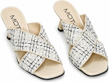 Beige tweed style leather mules