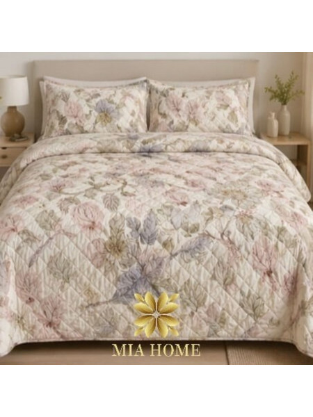 MIA HOME ΣΕΤ ΚΟΥΒΕΡΛΙ 220X240 FLORAL ΛΕΥΚΟ-ΡΟΖ