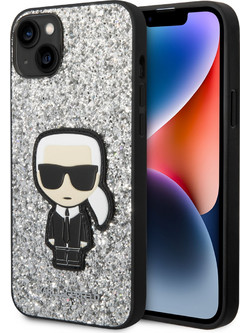 Karl Lagerfeld Glitter Flakes Ikonik Back Cover Silver (iPhone 14 Plus)