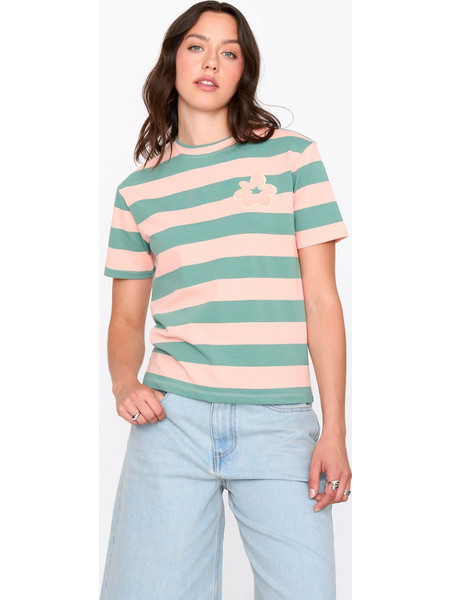 24COLOURS T-Shirt Γυναικεία Κοντομάνικη Μπλούζα Cotton/Spantex Regular Fit - Green/Pink 12481b