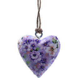 Large Decor Wood Hearts - Purple Flower