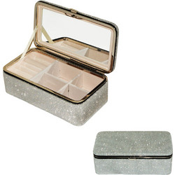 Μπιζουτιέρα Glitter με Καθρέφτη 16x8.5x5.5cm ασημί