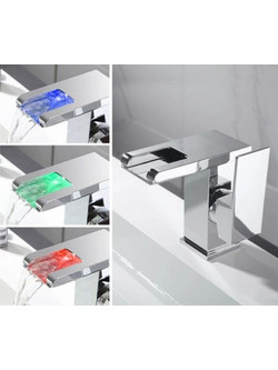 Μπαταρία αναμεικτική με Led φωτισμό βάσει θερμοκρασίας καταρράκτης P632 Ασημί