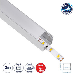 GLOBOSTAR(R) ALP-LINEAR LIGHTLINE 70867- 3M Επιφανειακό Προφίλ Αλουμινίου με Λευκό Γαλακτερό Πατητό Κάλυμμα για Ταινίες LED IP20 - Ασημί & Λευκό - Πακέτο 5 Τεμαχίων - Μ300 x Π2.3 x Υ2cm