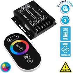 GLOBOSTAR(R) 73410 PRISM RGB Controller 3CH DC 12-24V 24A 576W Max IP20 - RF 2.4GHz Ασύρματο Χειριστήριο Αφής & RJ45 Wired Sync (Master/Slave) - M9xΠ9xΥ2.5cm