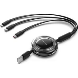 VENTION 3-in-1 USB 2.0 Type-A Male to USB-C Male + USB-C Male + Lightning Male 3.5A Retractable Cable 1.1M Pink (TRJPBE) (VENTRJPBE)