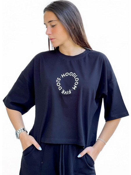 Hoodloom T-Shirt Crop με Τύπωμα 5Dots - Μαύρο