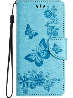 Tel1 iPhone 16e Butterfly Flowers Θήκη Βιβλίο - Blue