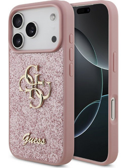 Guess PU Fixed Glitter 4G Metal Logo Back Cover Pink (iPhone 18 Pro / 17 Pro)