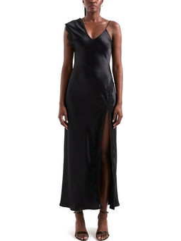 Topshop Clari Midi Φόρεμα Σατέν One Shoulder Μαύρο