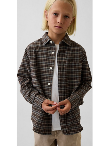 Παιδικό Καρό Πουκάμισο Oxford Χαλαρής Γραμμής Brown plaid