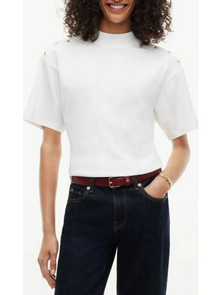 TOMMY HILFIGER GOLD BUTTON HIGH-NK S/S TEE WW0WW52382-YBL Ecru