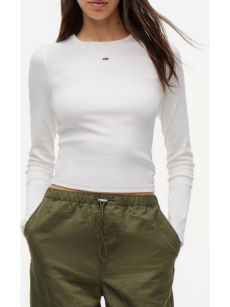 TOMMY JEANS TJW SLIM ESSENTIAL RIB LS DW0DW17387-YBL Ecru