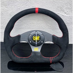 Αγωνιστικό τιμόνι 320 mm Suede σε σχήμα D μαύρο με κόκκινες ραφές HW-0298