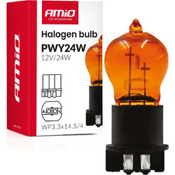 Amio - Λάμπα Αλογόνου PWY24W 12V 24W Amber (Πορτοκαλί) Βάση WP3.3x14.5-4 για Φλας - 1 τεμ.(04410/AM)