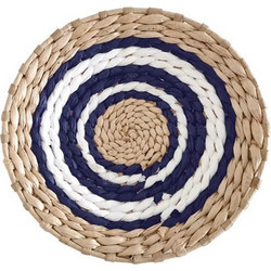 Δίσκος Boho διακοσμητικός ψάθινος φυσικό/λευκό/μπλε O25εκ