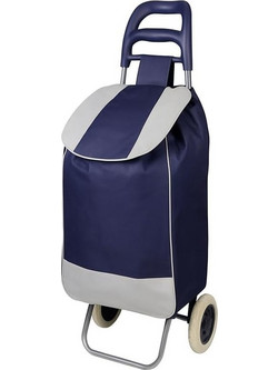Πτυσσόμενο Καρότσι Αγορών με 2 Ρόδες, Ενισχυμένη Κατασκευή & Τσέπη με Φερμουάρ - Navy