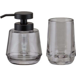 Mood grey set δοχείο κρεμοσάπουνου 380 ml & ποτήρι οδοντόβουρτσας Sealskin