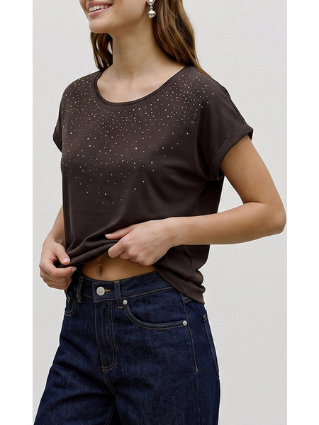 VERO MODA VMAVA STUDS SS TOP JRS NOOS 10353365-Chocolate TorteGOLD STUDS DarkBrown