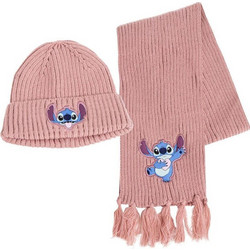 Cerda Stitch Σετ Παιδικό Σκουφάκι με Κασκόλ Πλεκτό Ροζ 2200010286