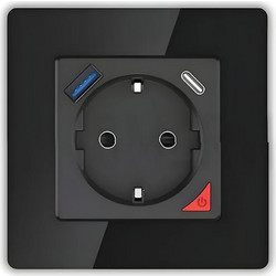 WIFI ΠΡΙΖΑ 16A ΜΑΥΡΟ+1usb+1c 86*86mm N+L / WIFISOC1U1CB